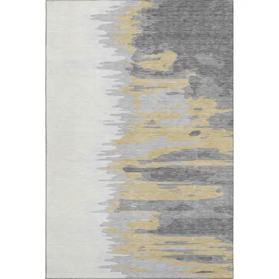Gray Gold And Ivory Abstract Washable Area Rug With UV Protection Photo 5