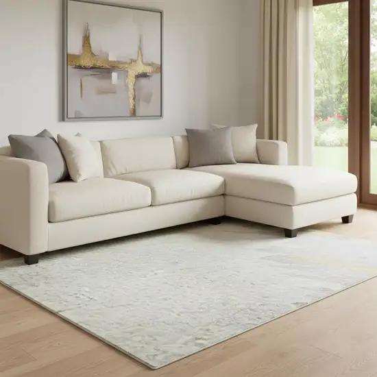 Gray Gold And Ivory Abstract Washable Area Rug With UV Protection Photo 2