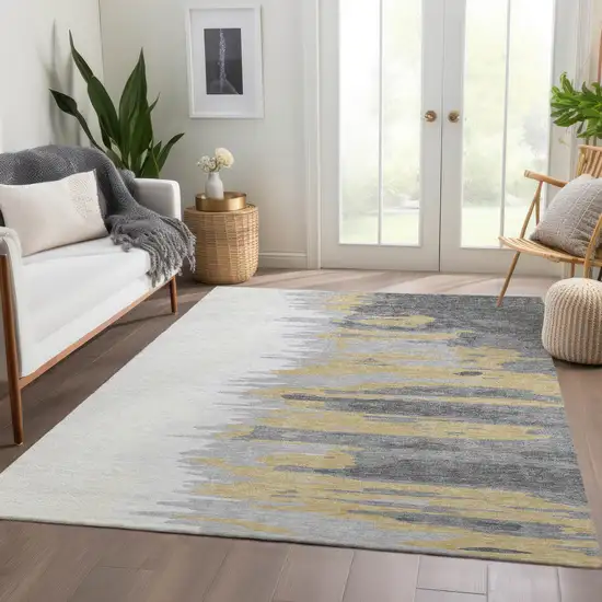 Gray Gold And Ivory Abstract Washable Area Rug With UV Protection Photo 4