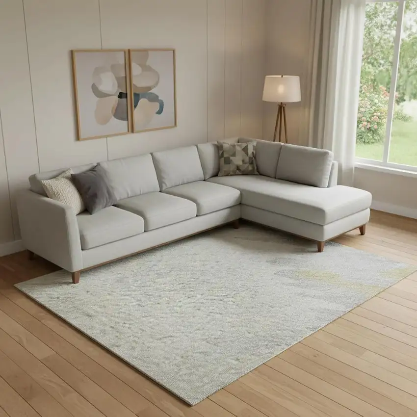 Gray Gold And Ivory Abstract Washable Area Rug With UV Protection Photo 2