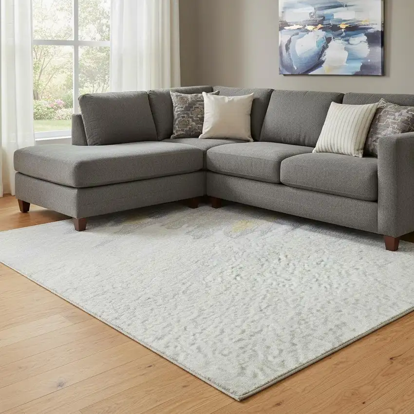 Gray Gold And Ivory Abstract Washable Area Rug With UV Protection Photo 2