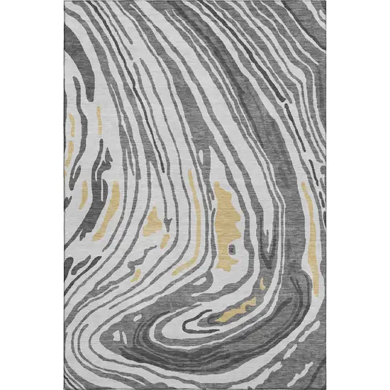 Gray Gold And Ivory Abstract Washable Area Rug With UV Protection Photo 1