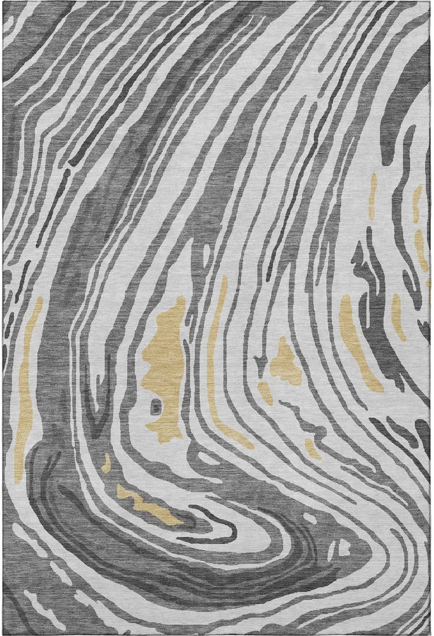 Gray Gold And Ivory Abstract Washable Area Rug With UV Protection Photo 3