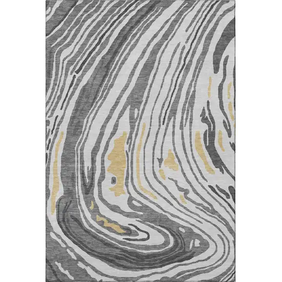 Gray Gold And Ivory Abstract Washable Area Rug With UV Protection Photo 3