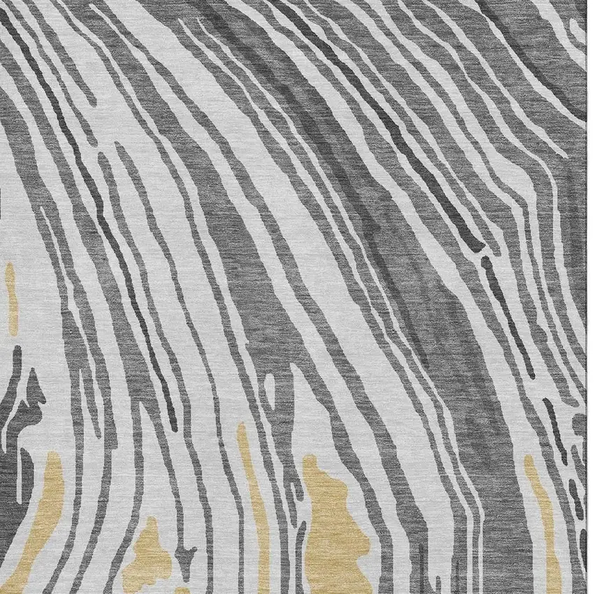 Gray Gold And Ivory Abstract Washable Area Rug With UV Protection Photo 2
