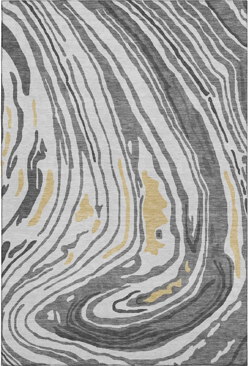 Gray Gold And Ivory Abstract Washable Area Rug With UV Protection Photo 1