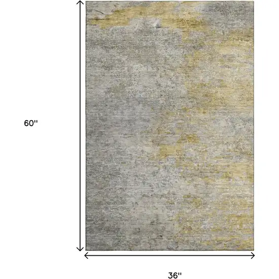 Gray Gold And Ivory Abstract Washable Area Rug With UV Protection Photo 3
