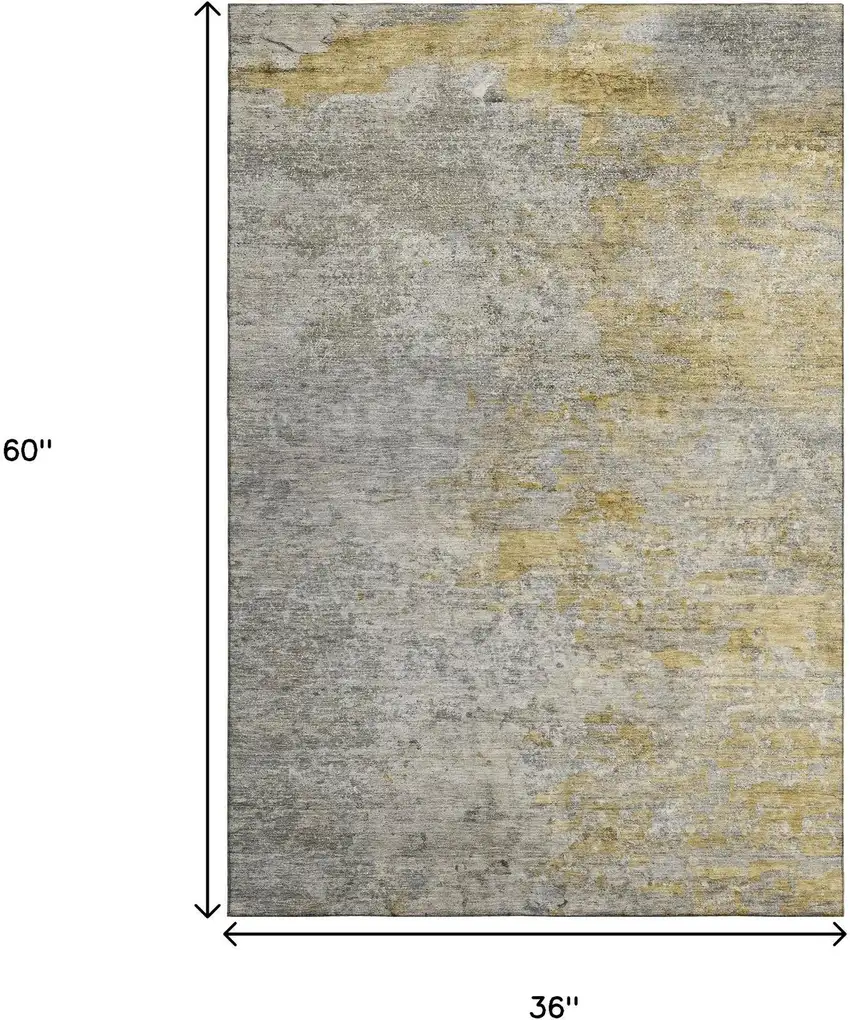 Gray Gold And Ivory Abstract Washable Area Rug With UV Protection Photo 3