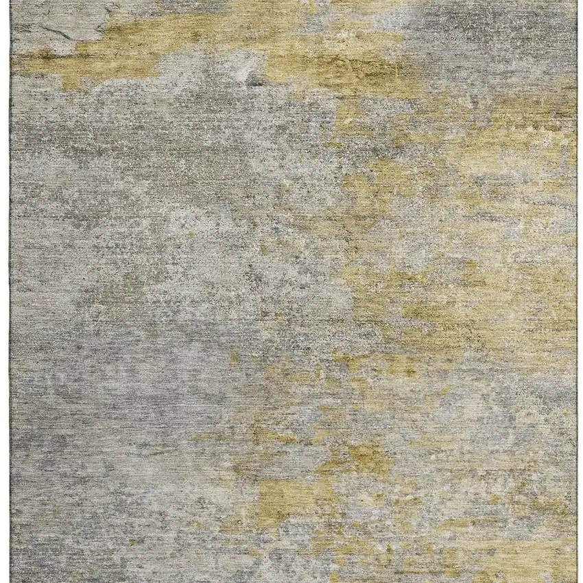 Gray Gold And Ivory Abstract Washable Area Rug With UV Protection Photo 3