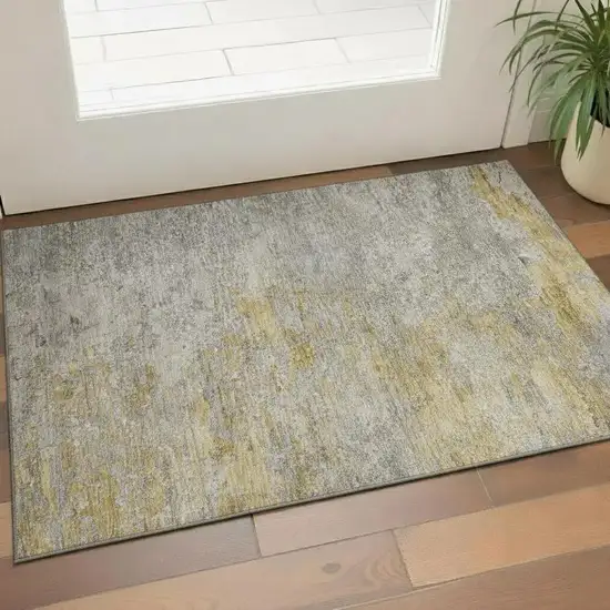 Gray Gold And Ivory Abstract Washable Area Rug With UV Protection Photo 2