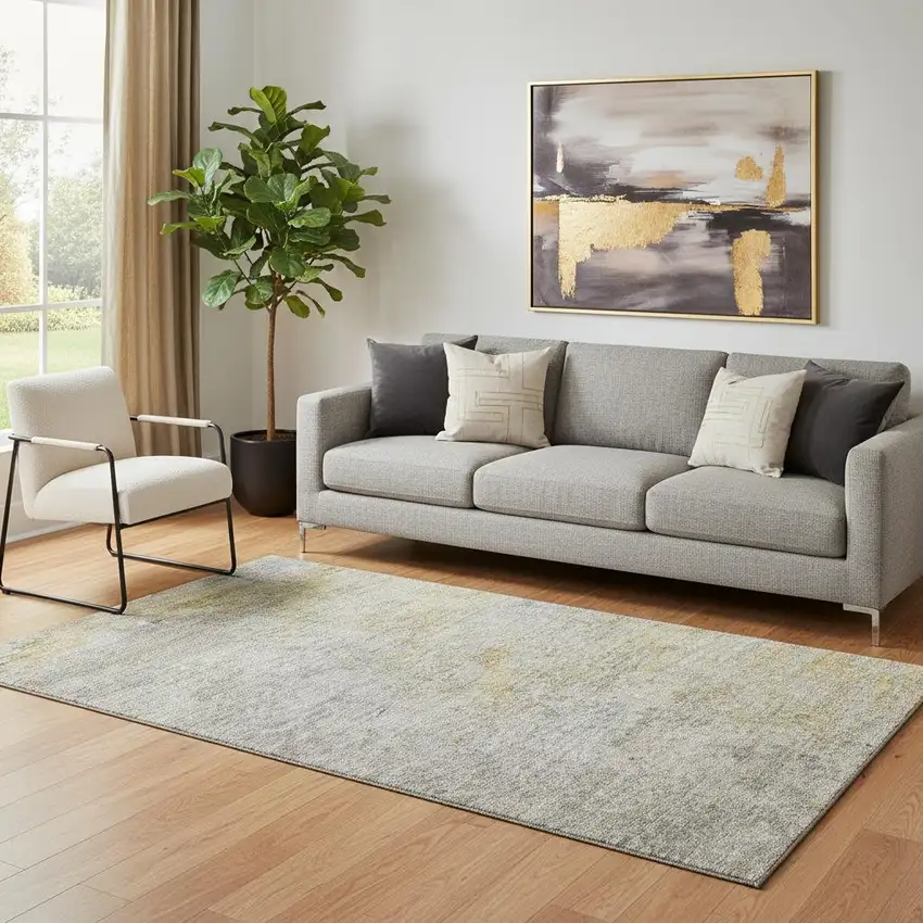 Gray Gold And Ivory Abstract Washable Area Rug With UV Protection Photo 2