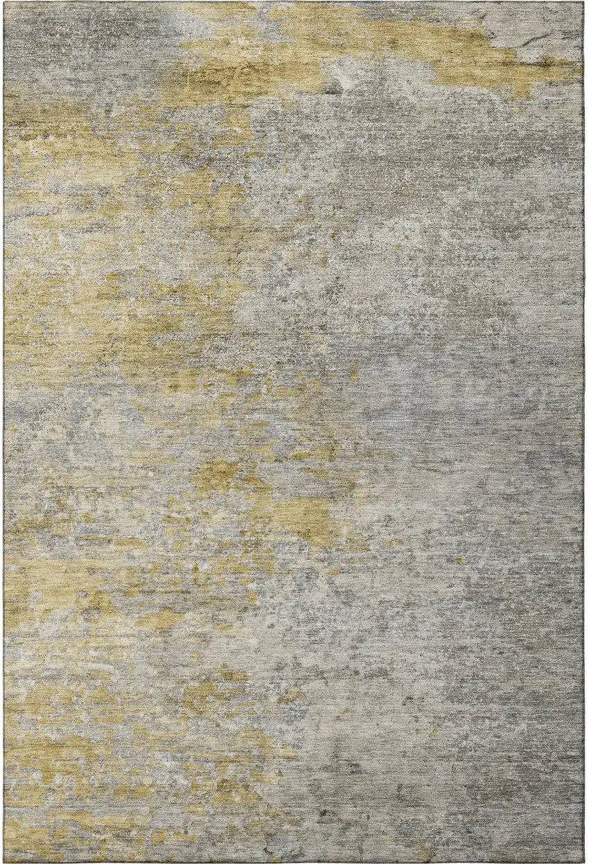 Gray Gold And Ivory Abstract Washable Area Rug With UV Protection Photo 3