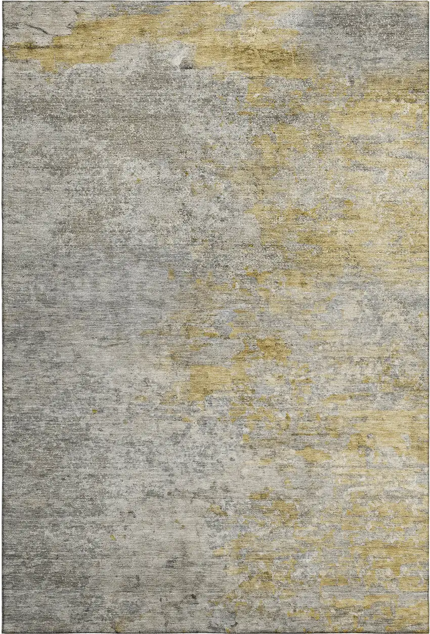 Gray Gold And Ivory Abstract Washable Area Rug With UV Protection Photo 1