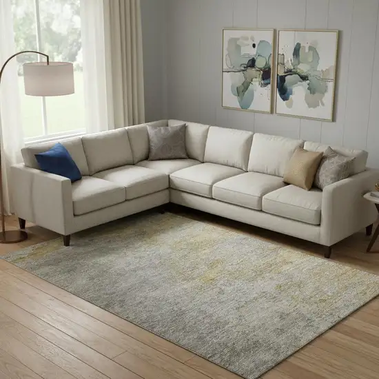 Gray Gold And Ivory Abstract Washable Area Rug With UV Protection Photo 2