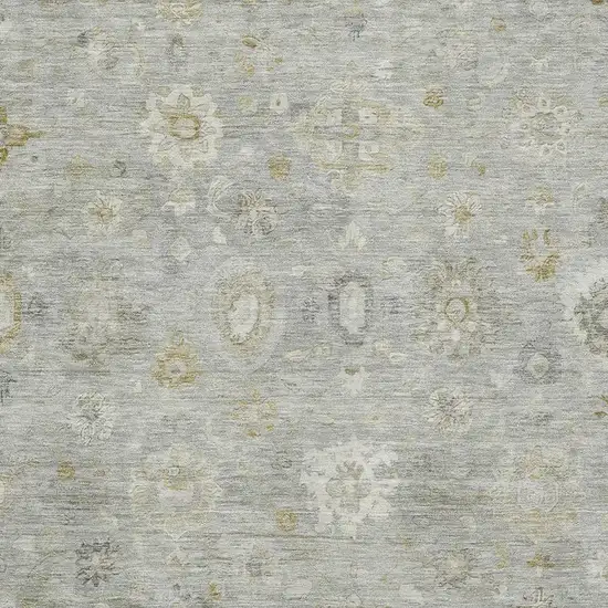 Gray Gold And Ivory Damask Washable Area Rug With UV Protection Photo 2