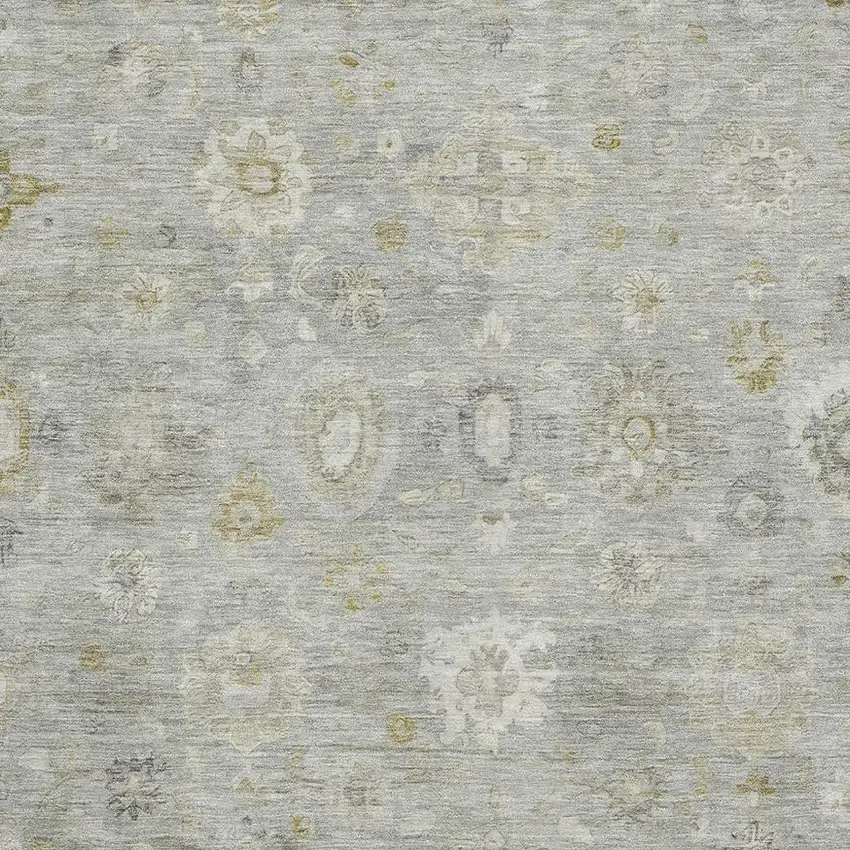 Gray Gold And Ivory Damask Washable Area Rug With UV Protection Photo 2