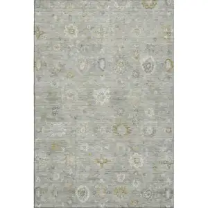 Photo of Gray Gold And Ivory Damask Washable Area Rug With UV Protection