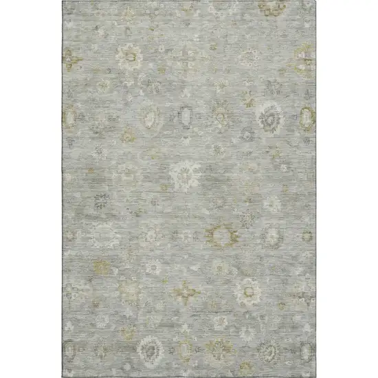 Gray Gold And Ivory Damask Washable Area Rug With UV Protection Photo 1