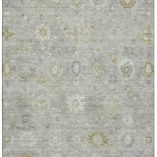Gray Gold And Ivory Damask Washable Area Rug With UV Protection Photo 3