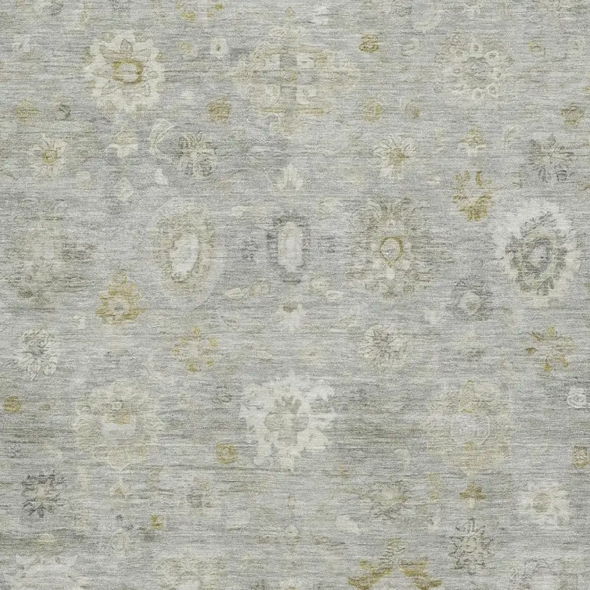 Gray Gold And Ivory Damask Washable Area Rug With UV Protection Photo 2