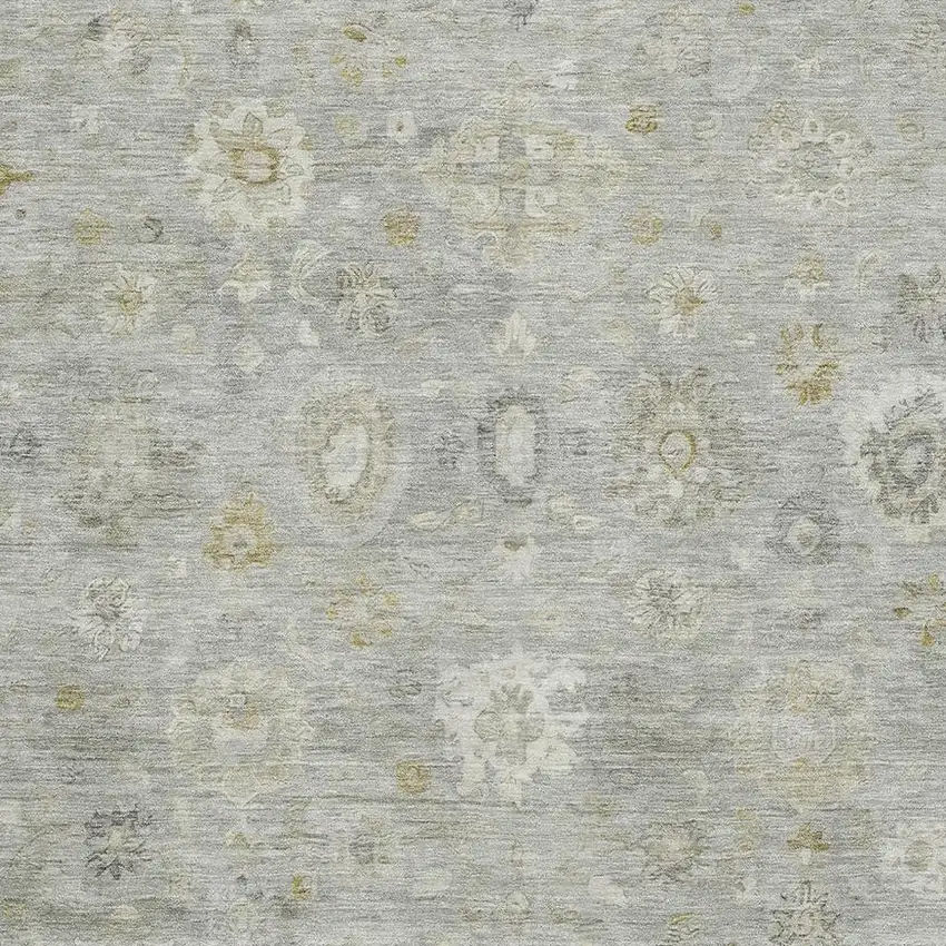 Gray Gold And Ivory Damask Washable Area Rug With UV Protection Photo 2