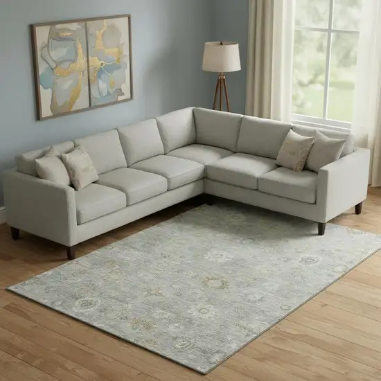 Gray Gold And Ivory Damask Washable Area Rug With UV Protection Photo 2