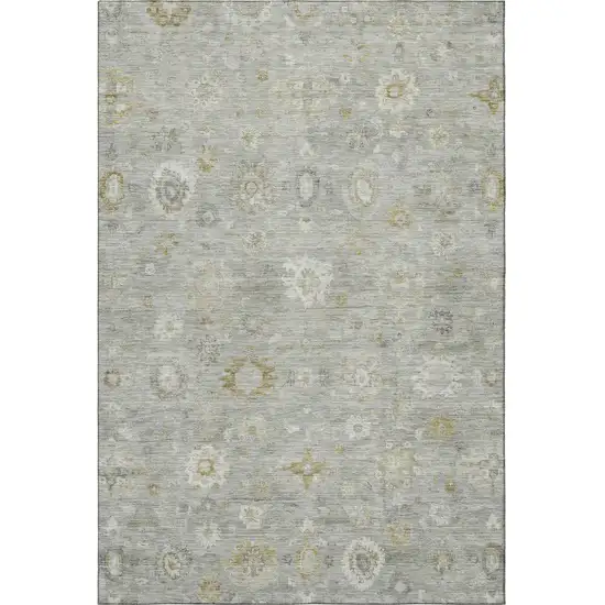 Gray Gold And Ivory Damask Washable Area Rug With UV Protection Photo 2
