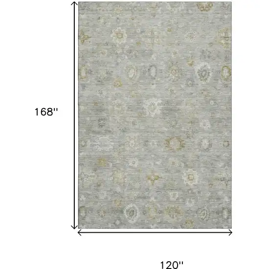 Gray Gold And Ivory Damask Washable Area Rug With UV Protection Photo 9
