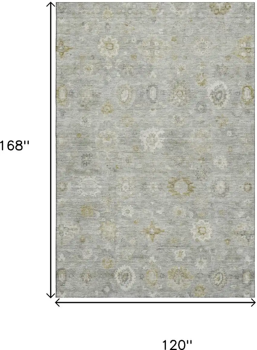 Gray Gold And Ivory Damask Washable Area Rug With UV Protection Photo 9
