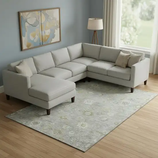 Gray Gold And Ivory Damask Washable Area Rug With UV Protection Photo 2