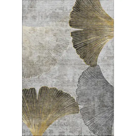 Gray Gold And Ivory Floral Washable Area Rug With UV Protection Photo 1