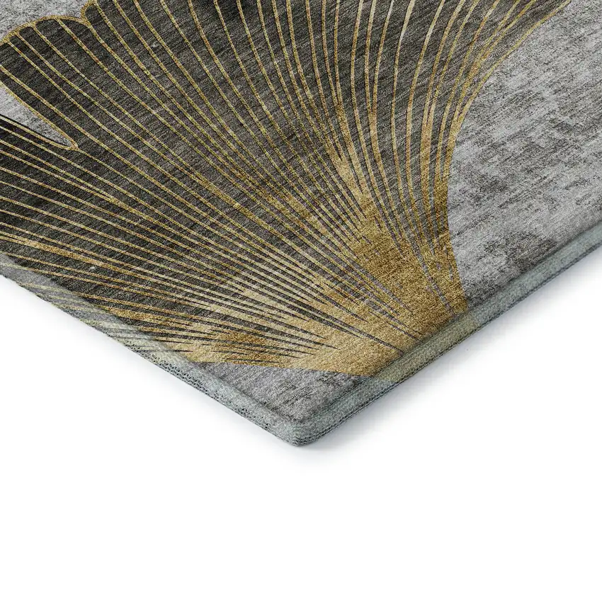 Gray Gold And Ivory Floral Washable Area Rug With UV Protection Photo 9