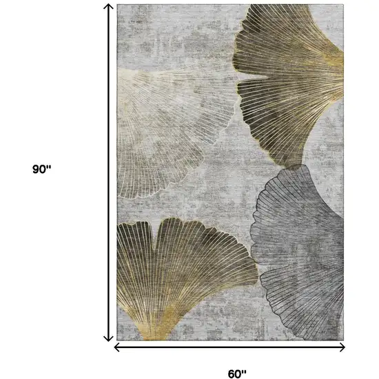 Gray Gold And Ivory Floral Washable Area Rug With UV Protection Photo 7