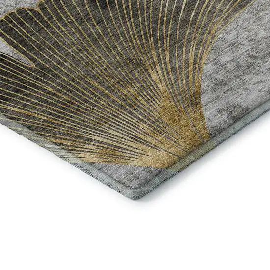 Gray Gold And Ivory Floral Washable Area Rug With UV Protection Photo 8