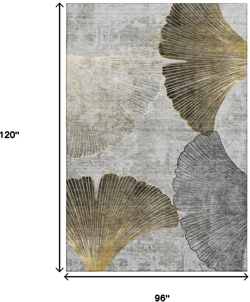 Gray Gold And Ivory Floral Washable Area Rug With UV Protection Photo 6