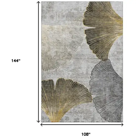 Gray Gold And Ivory Floral Washable Area Rug With UV Protection Photo 6
