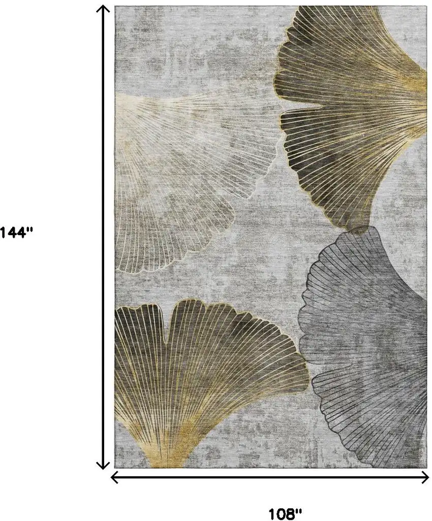 Gray Gold And Ivory Floral Washable Area Rug With UV Protection Photo 6
