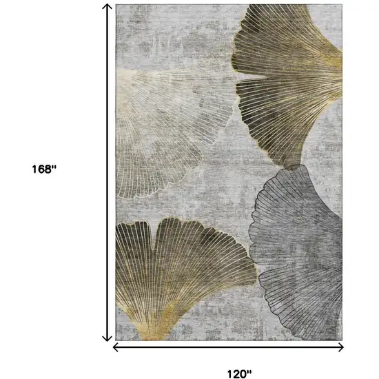 Gray Gold And Ivory Floral Washable Area Rug With UV Protection Photo 7