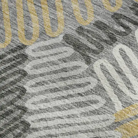 Gray Gold And Ivory Floral Washable Area Rug With UV Protection Photo 3