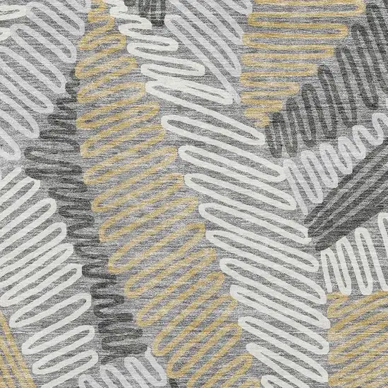 Gray Gold And Ivory Floral Washable Area Rug With UV Protection Photo 4