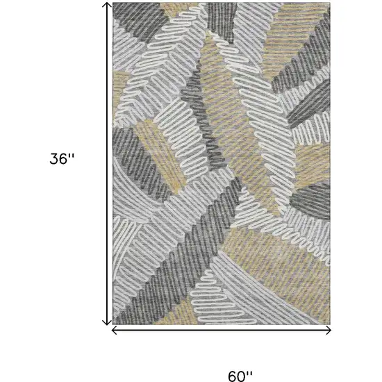 Gray Gold And Ivory Floral Washable Area Rug With UV Protection Photo 3