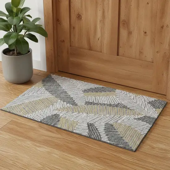 Gray Gold And Ivory Floral Washable Area Rug With UV Protection Photo 1