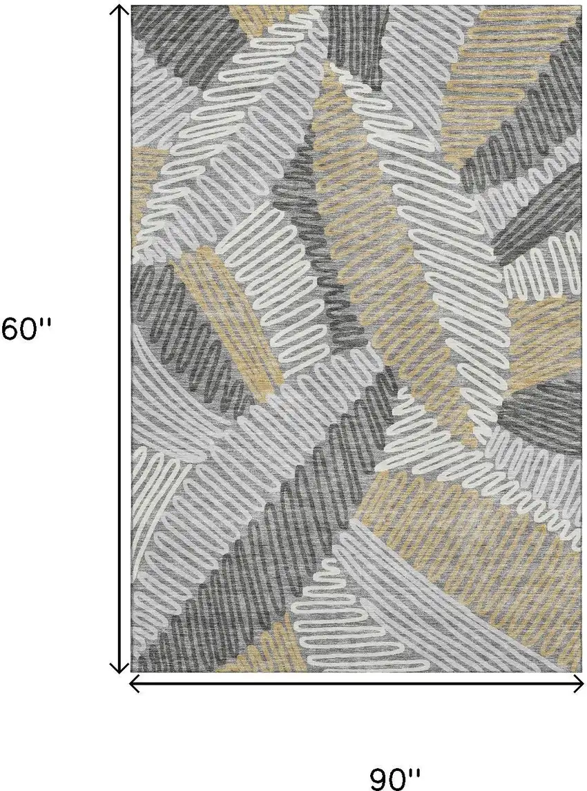 Gray Gold And Ivory Floral Washable Area Rug With UV Protection Photo 8