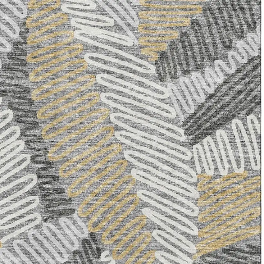 Gray Gold And Ivory Floral Washable Area Rug With UV Protection Photo 3