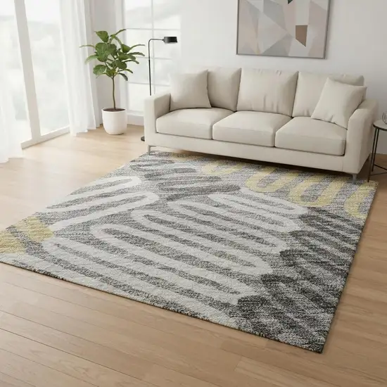 Gray Gold And Ivory Floral Washable Area Rug With UV Protection Photo 2