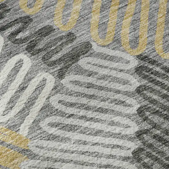 Gray Gold And Ivory Floral Washable Area Rug With UV Protection Photo 1