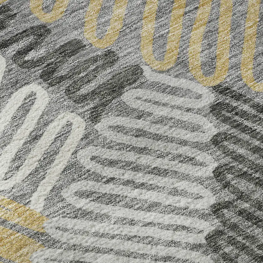 Gray Gold And Ivory Floral Washable Area Rug With UV Protection Photo 1