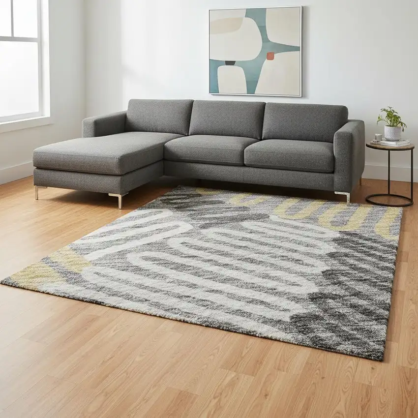 Gray Gold And Ivory Floral Washable Area Rug With UV Protection Photo 2