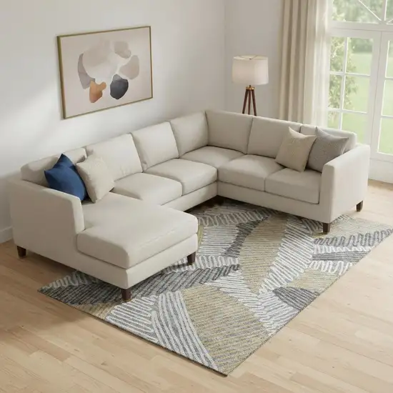 Gray Gold And Ivory Floral Washable Area Rug With UV Protection Photo 1