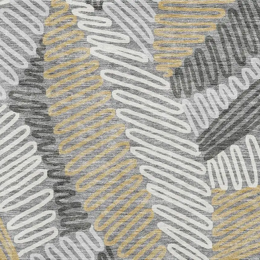 Gray Gold And Ivory Floral Washable Area Rug With UV Protection Photo 3